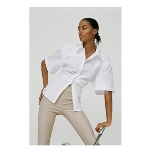 Zara White Gathered Poplin Shirt